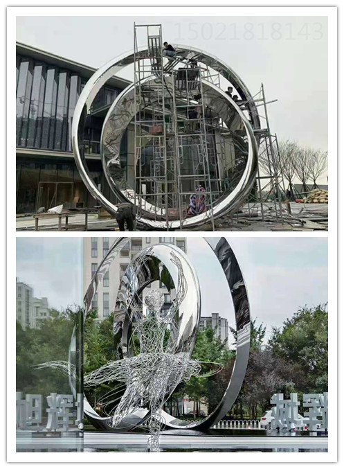 昆明主題街區_旋轉圓環雕塑_水景燈光雕塑作品圖